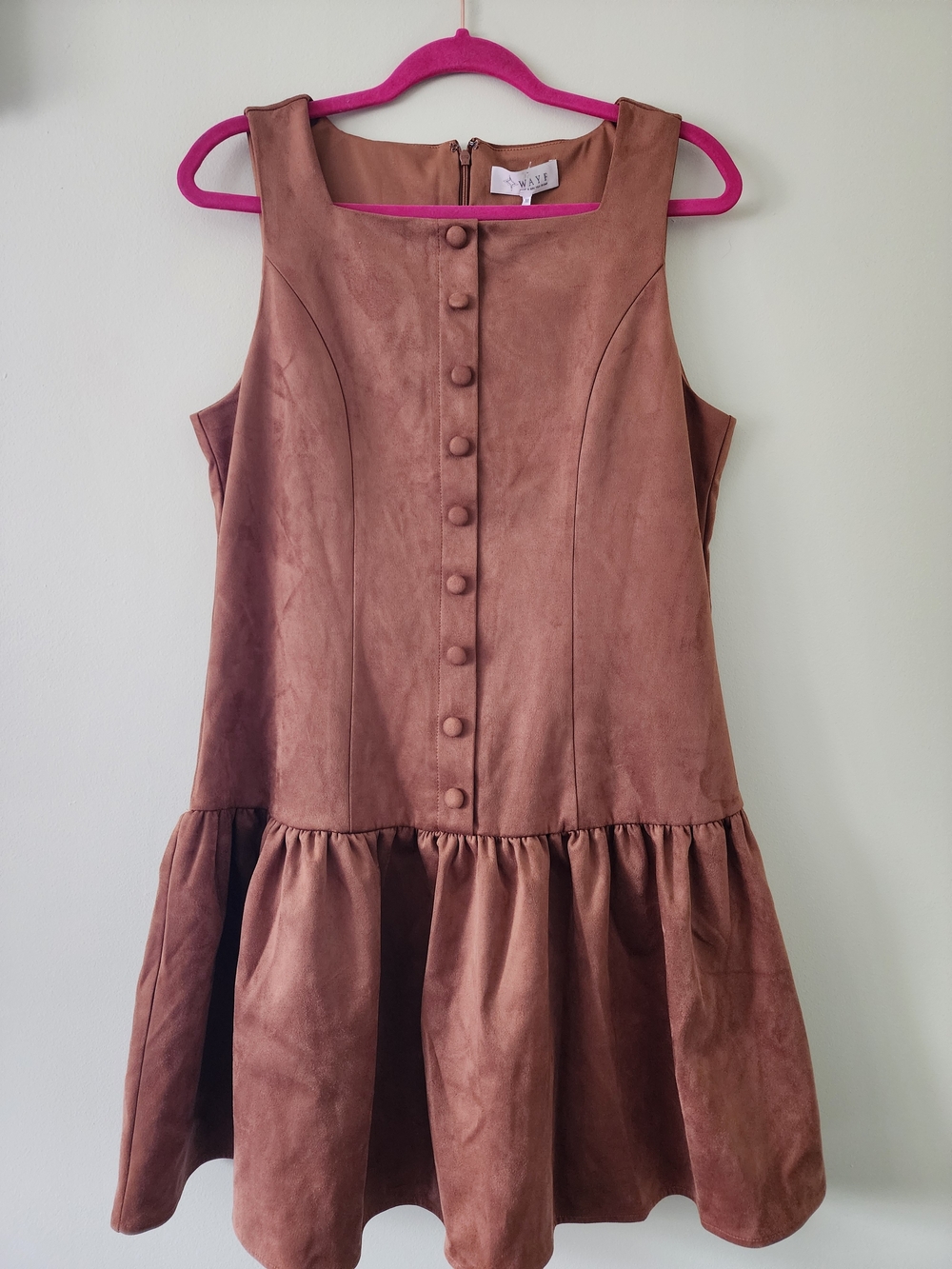 New With Tags Wayf Brown Suede-Look Button Front Dress